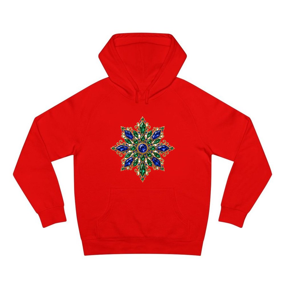 Sapphire and Emerald Snowflake personalised Christmas hoodie in red