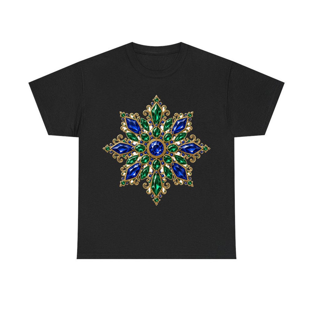 Sapphire and Emerald Snowflake personalised Christmas T-shirt in black
