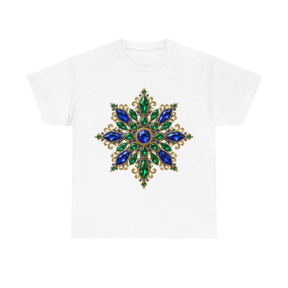 Sapphire and Emerald Snowflake personalised Christmas T-shirt in white