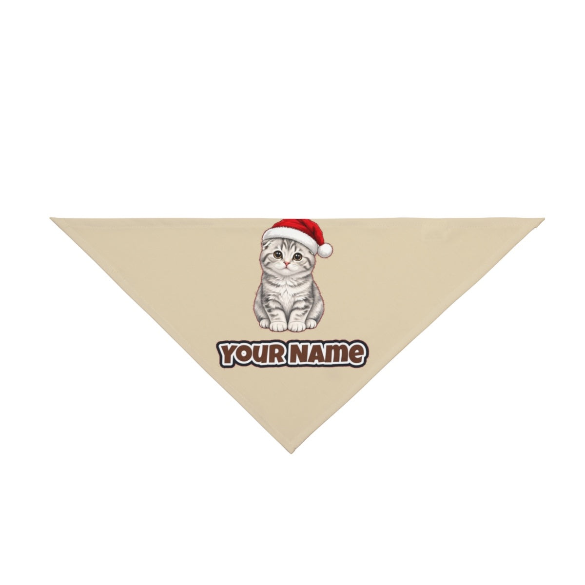 Scottish Fold personalised Christmas pet bandana in beige, tie-on style