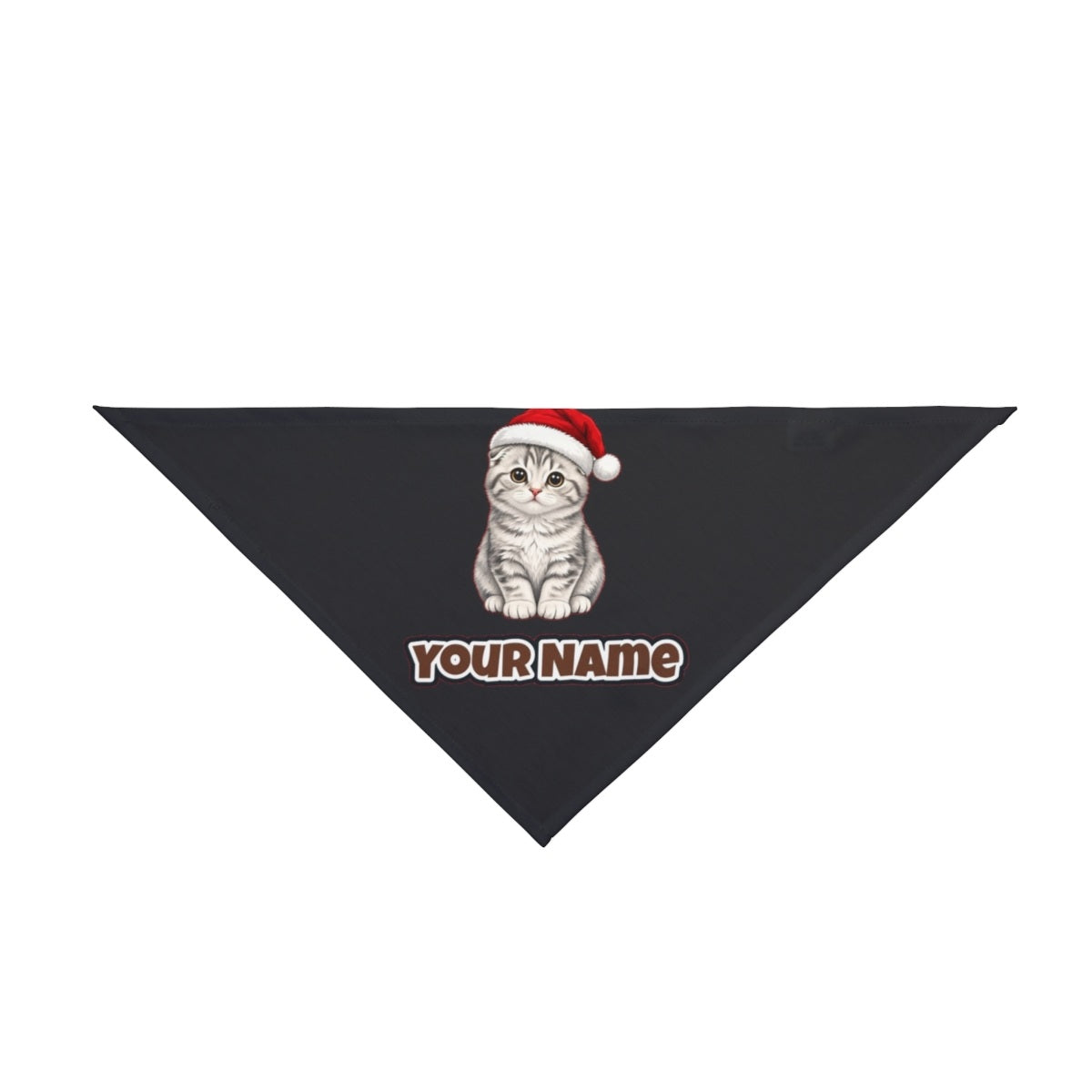 Scottish Fold personalised Christmas pet bandana in black, tie-on style
