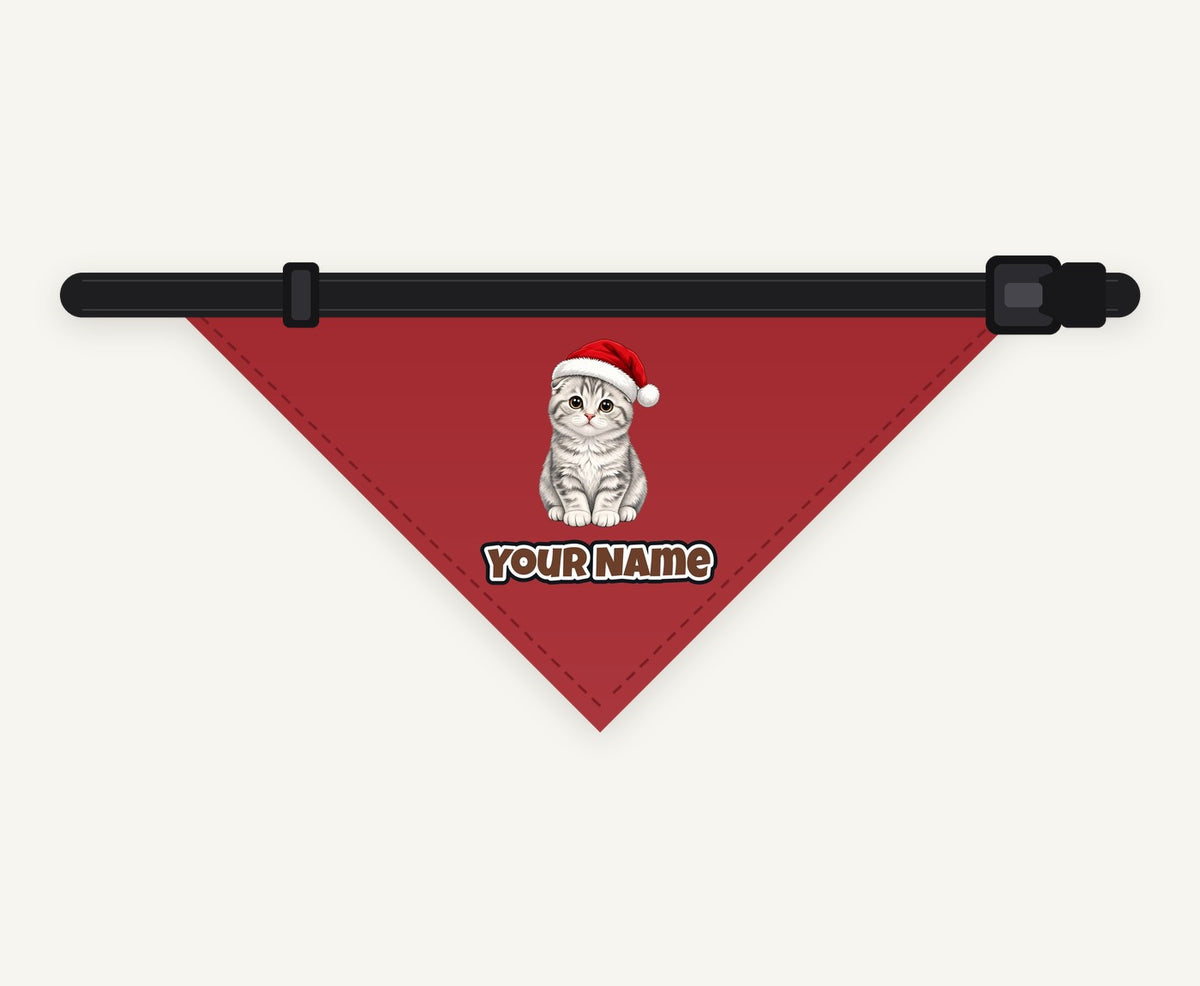 Scottish Fold personalised Christmas pet bandana collar with buckle