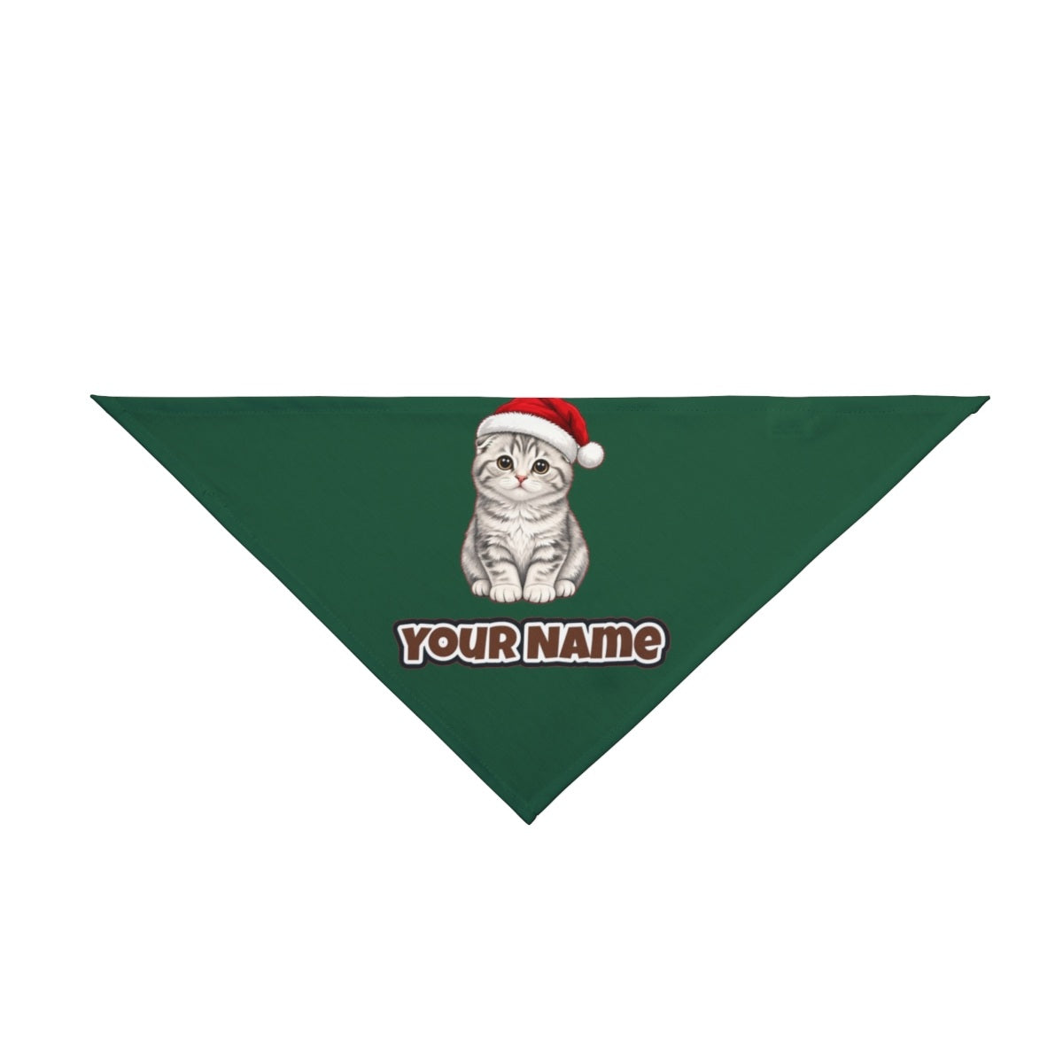 Scottish Fold personalised Christmas pet bandana in green, tie-on style