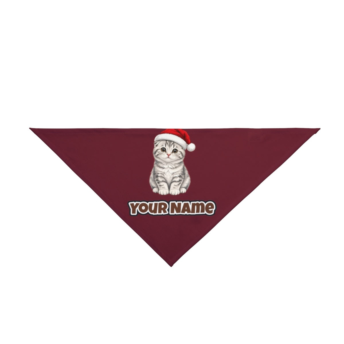 Scottish Fold personalised Christmas pet bandana in maroon, tie-on style