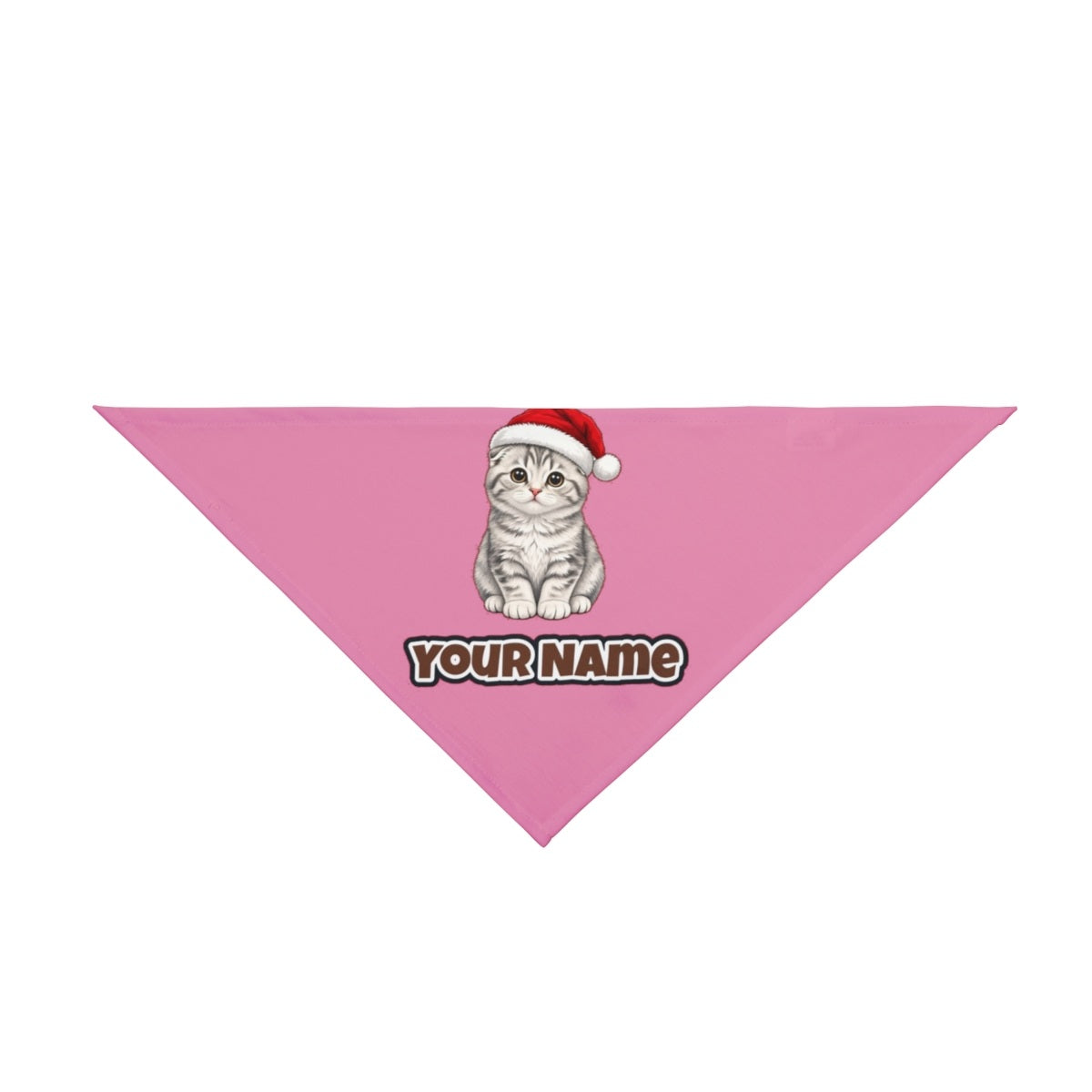 Scottish Fold personalised Christmas pet bandana in pink, tie-on style