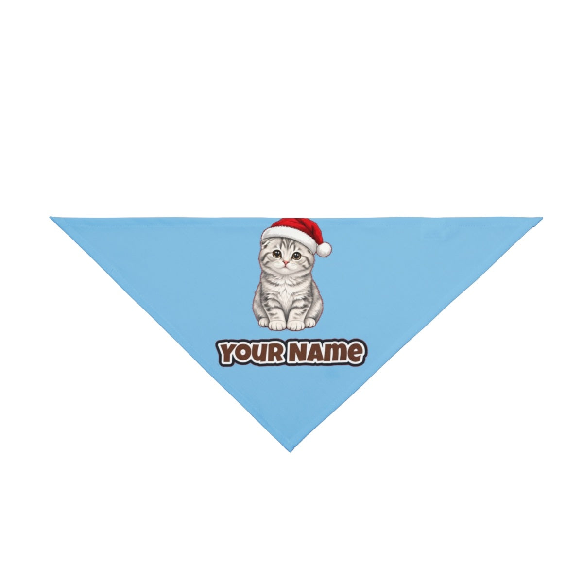 Scottish Fold personalised Christmas pet bandana in sky blue, tie-on style