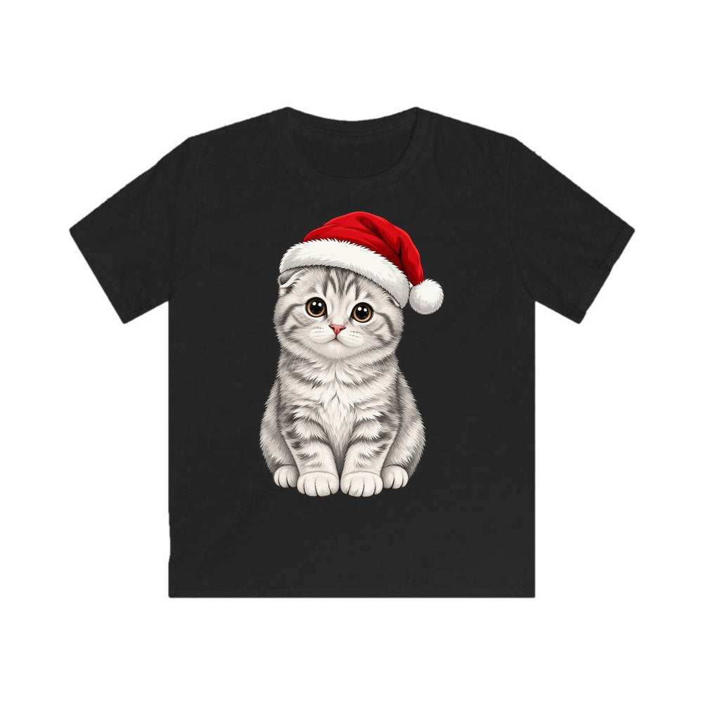 Scottish Fold personalised kids Christmas tee in black