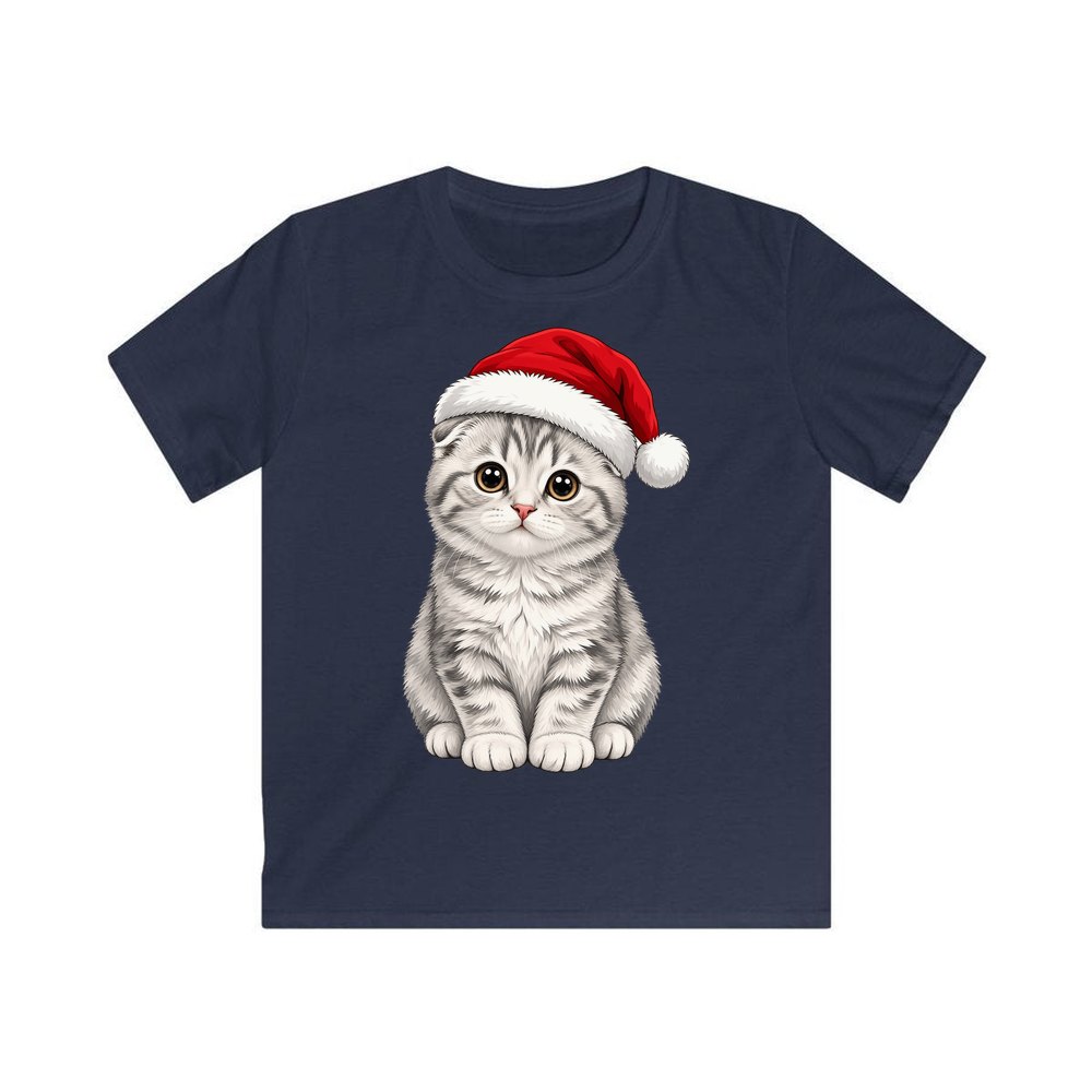 Scottish Fold personalised kids Christmas tee in navy