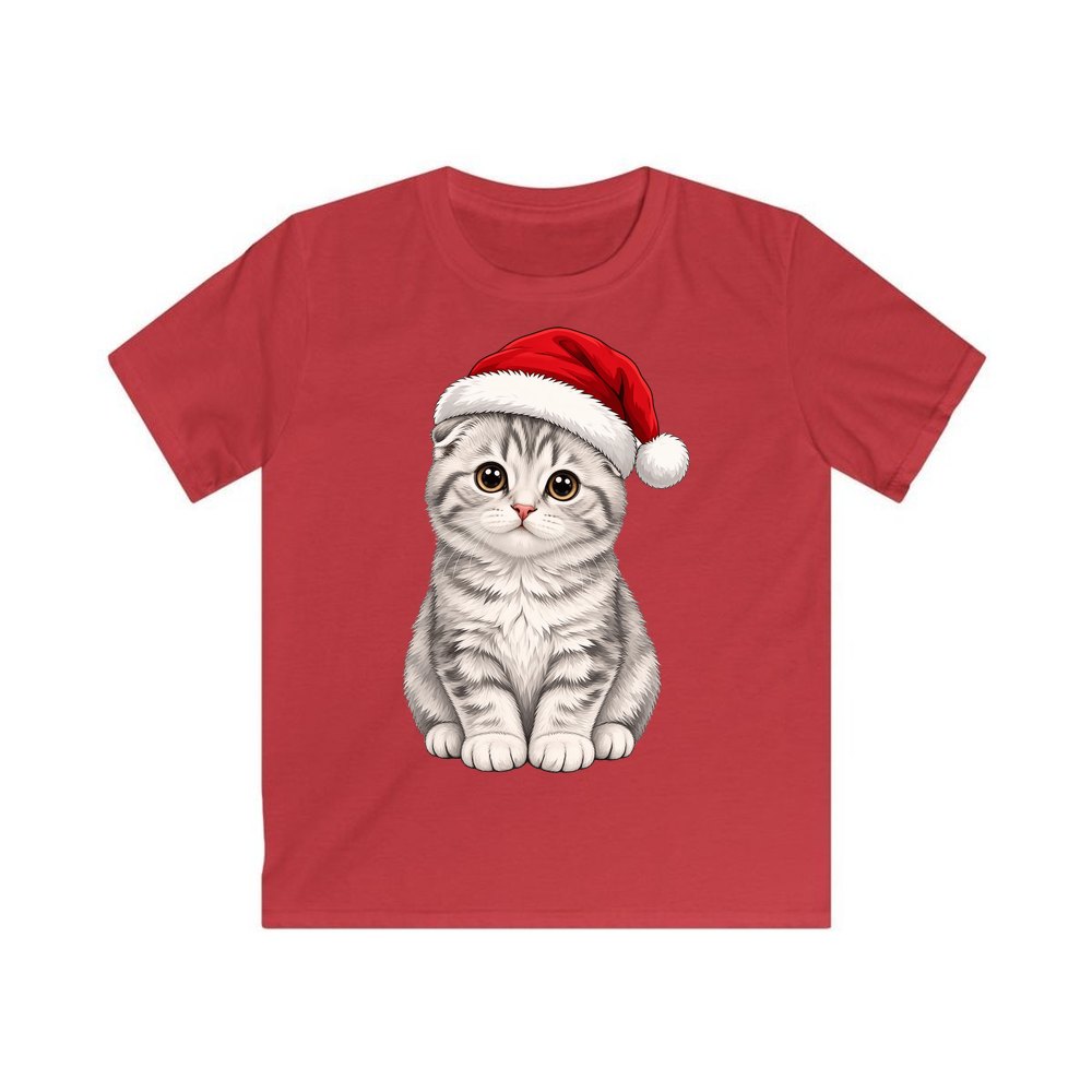 Scottish Fold personalised kids Christmas tee in red