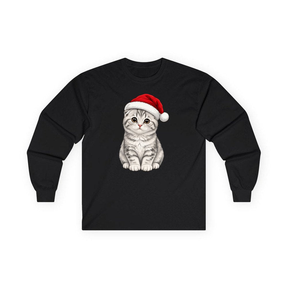 Scottish Fold personalised long sleeve Christmas T-shirt in black