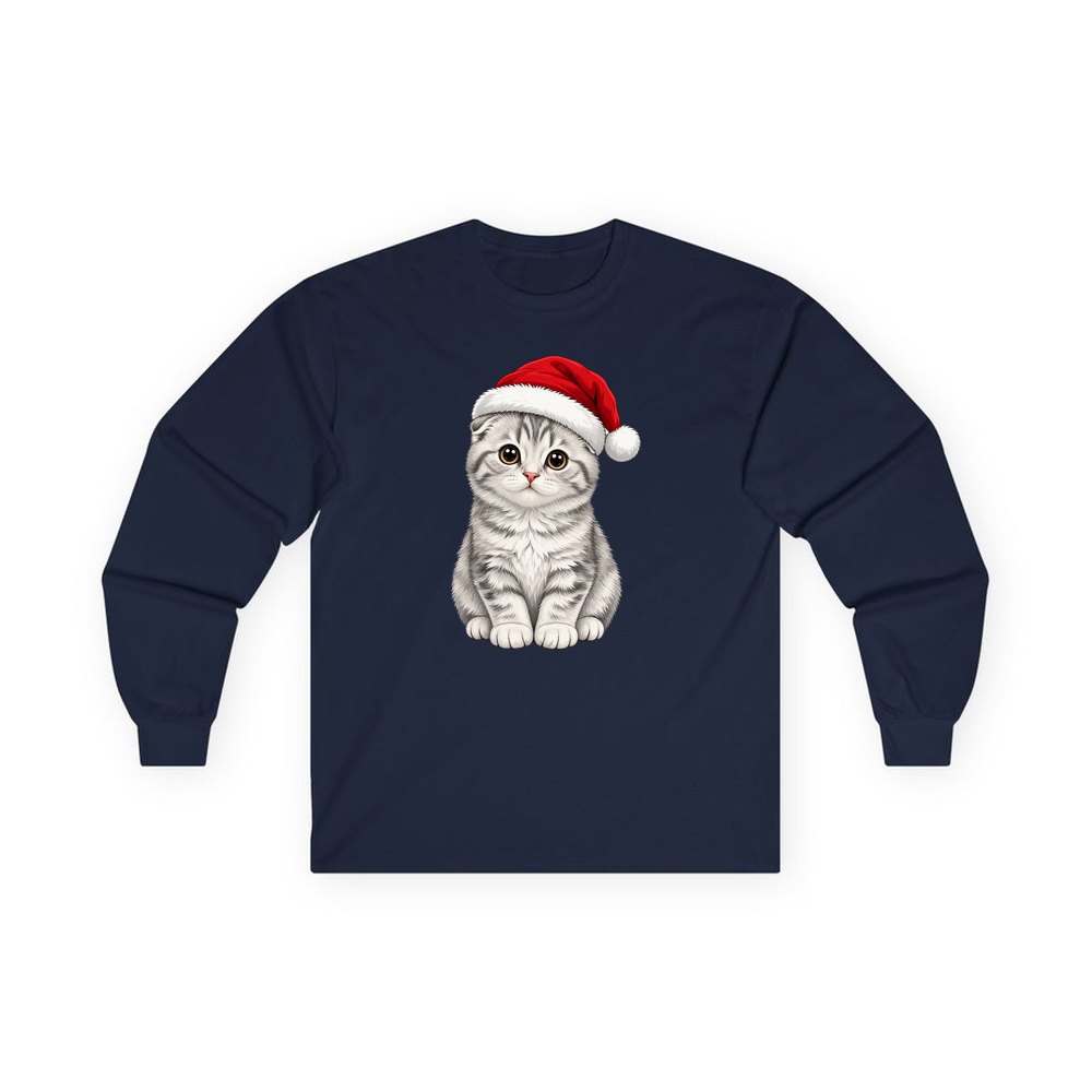 Scottish Fold personalised long sleeve Christmas T-shirt in navy