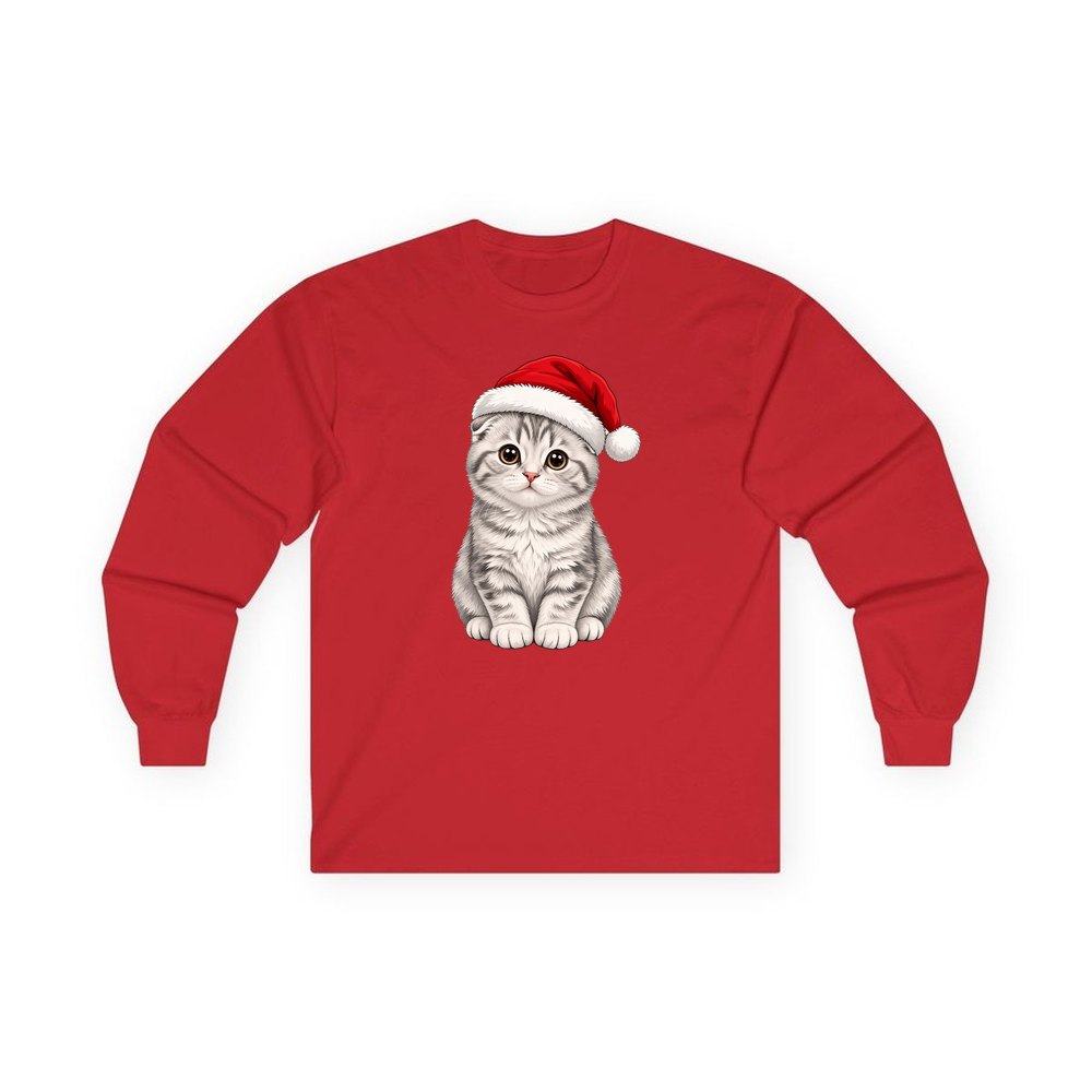 Scottish Fold personalised long sleeve Christmas T-shirt in red