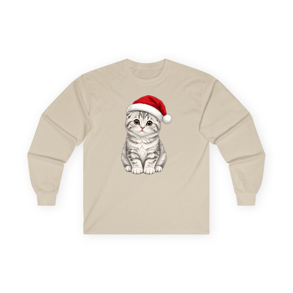 Scottish Fold personalised long sleeve Christmas T-shirt in sand