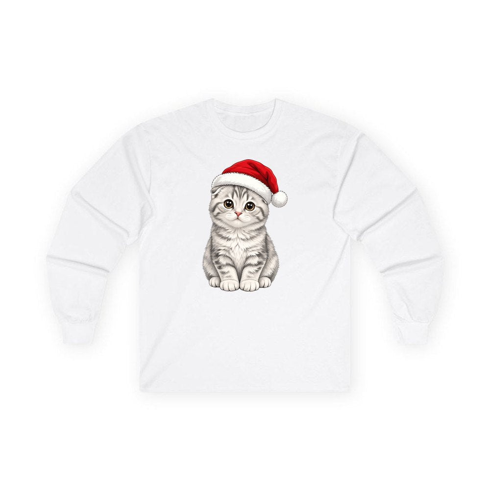 Scottish Fold personalised long sleeve Christmas T-shirt in white