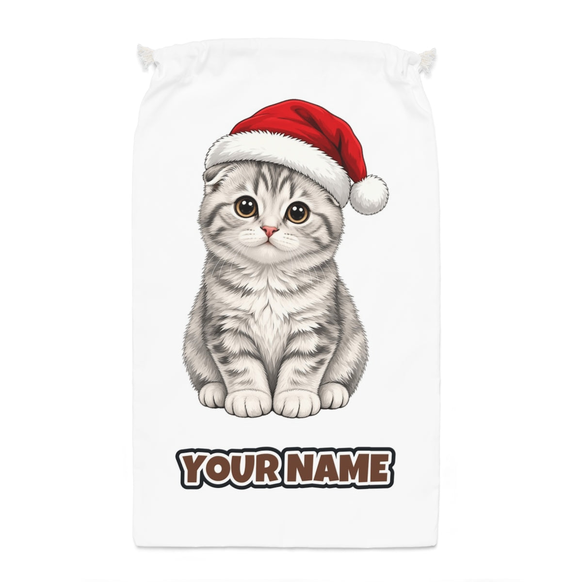 Scottish Fold Santa sack laid flat, showing the full print