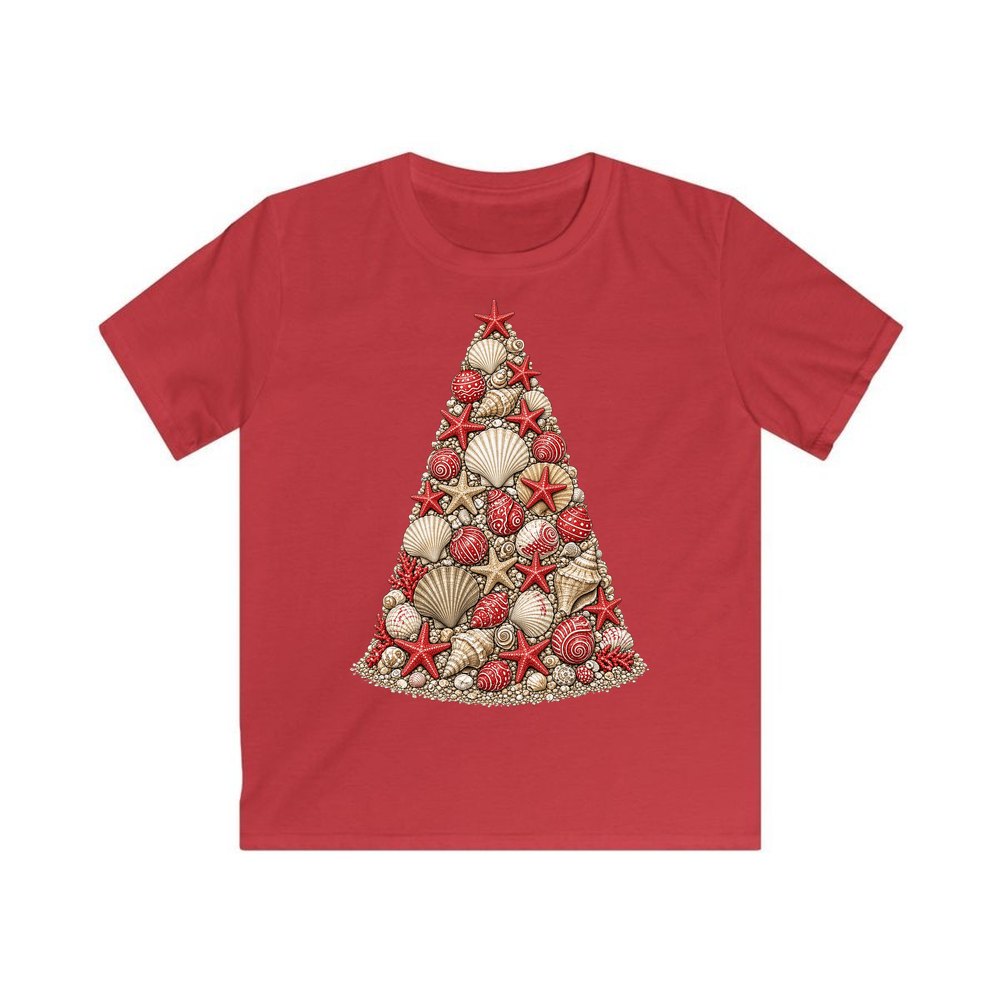 Seashell Christmas Tree personalised kids Christmas tee in red