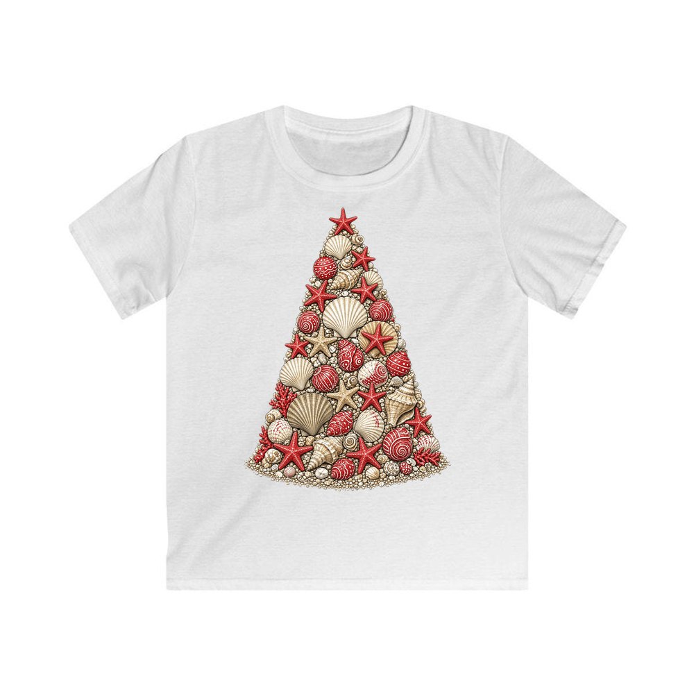 Seashell Christmas Tree personalised kids Christmas tee in white