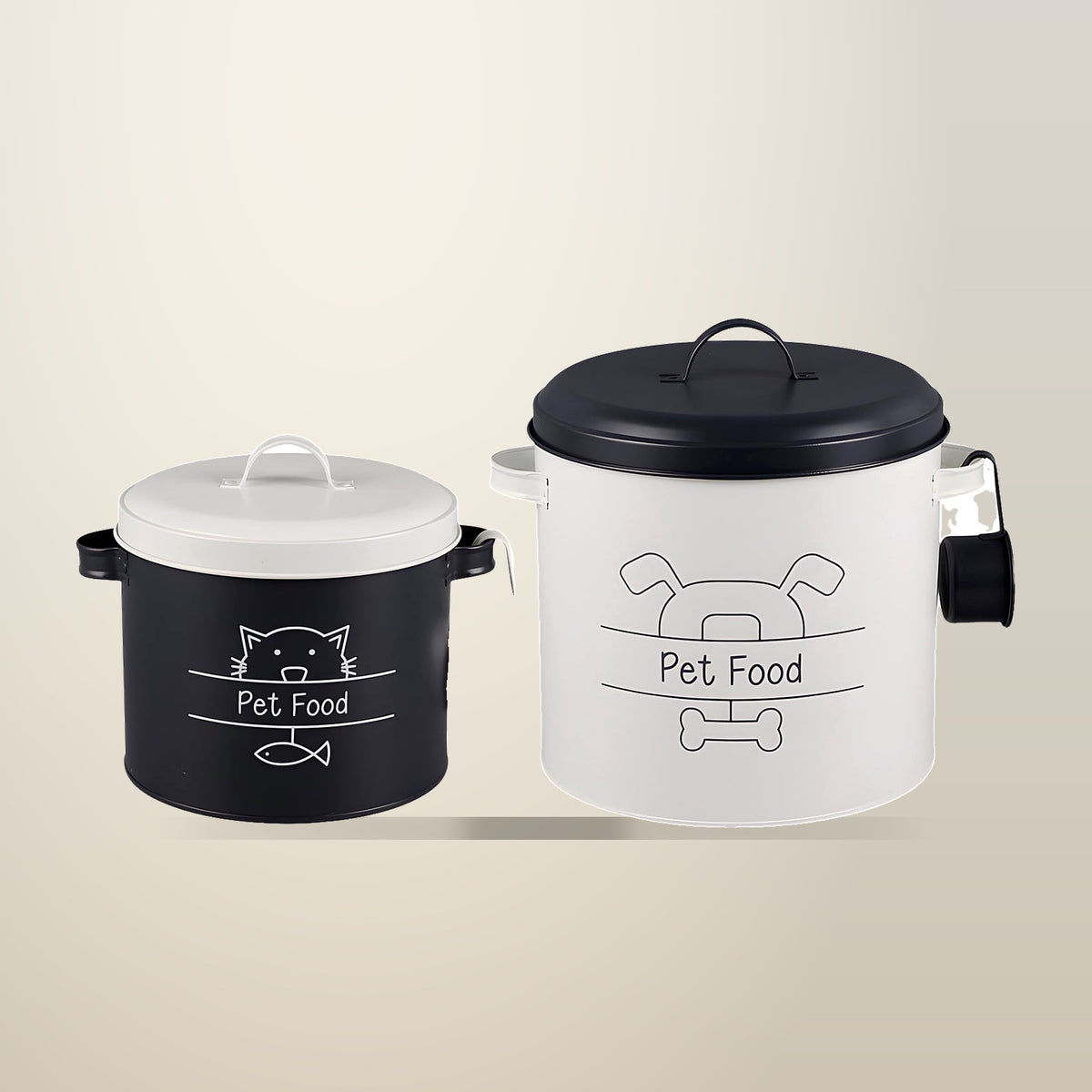 eWholesale Set of 2 Metal Pet Food Tins, on a plain cream background