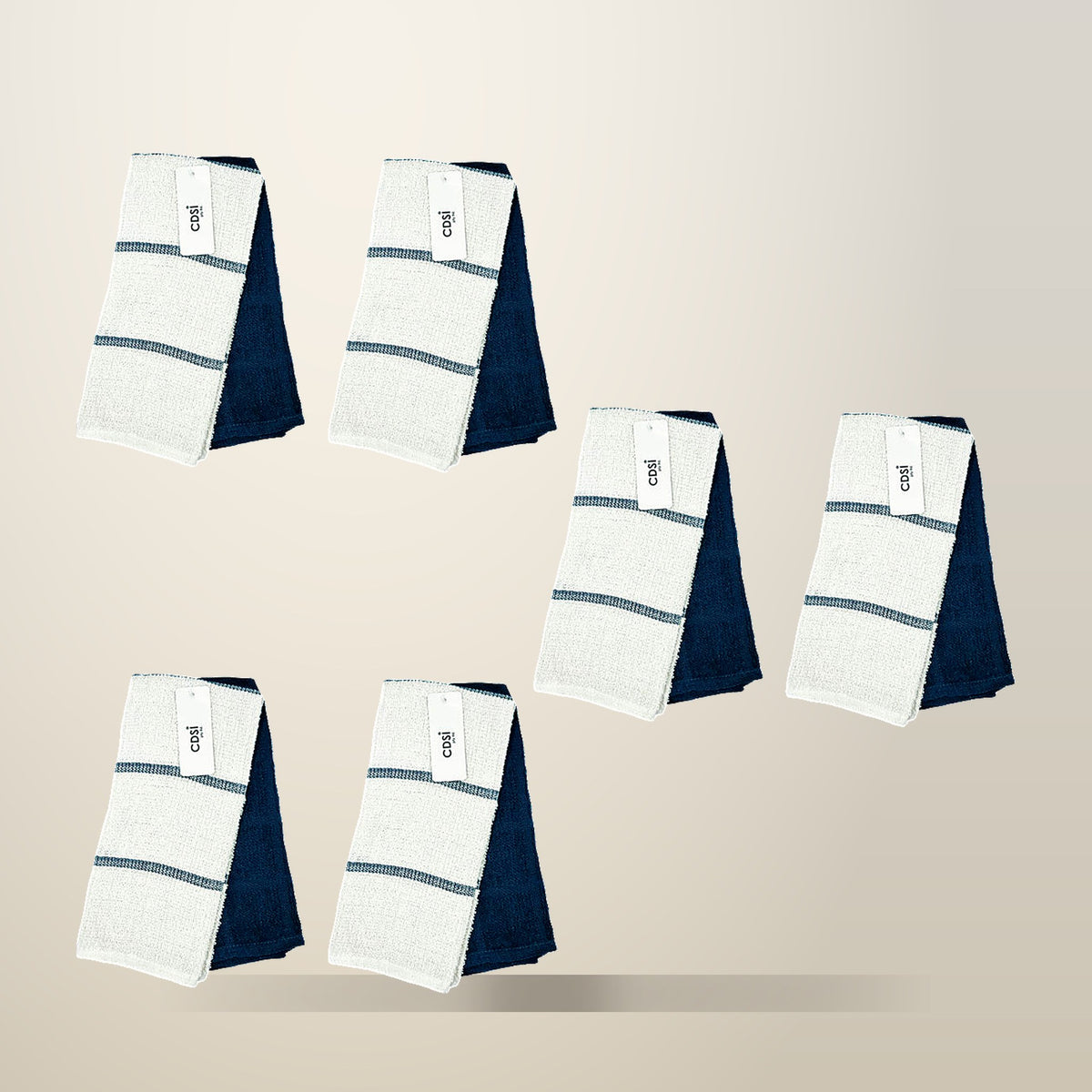 Set of 12 Navy Terry Tea Towels, 42 x 62 cm, on a plain cream background