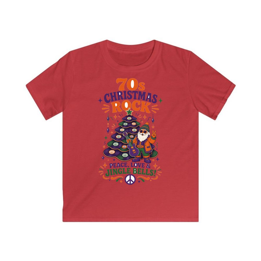 Seventies Christmas Rock Santa personalised kids Christmas tee in red