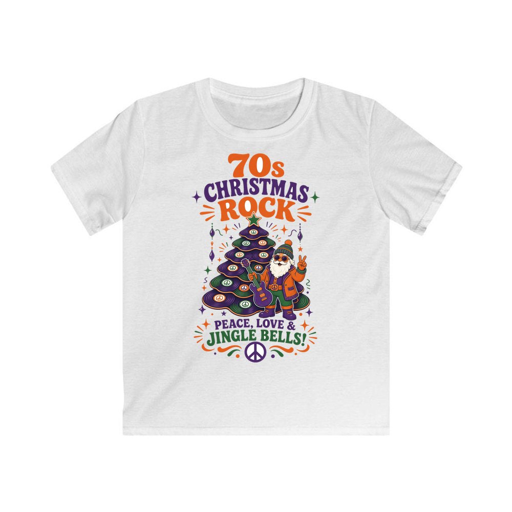 Seventies Christmas Rock Santa personalised kids Christmas tee in white