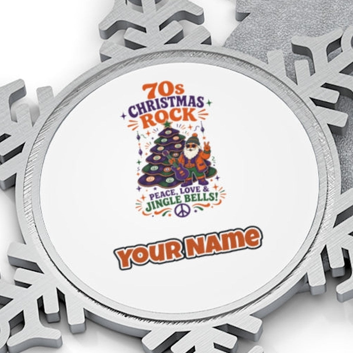 Seventies Christmas Rock Santa Personalised Pewter Christmas Ornament