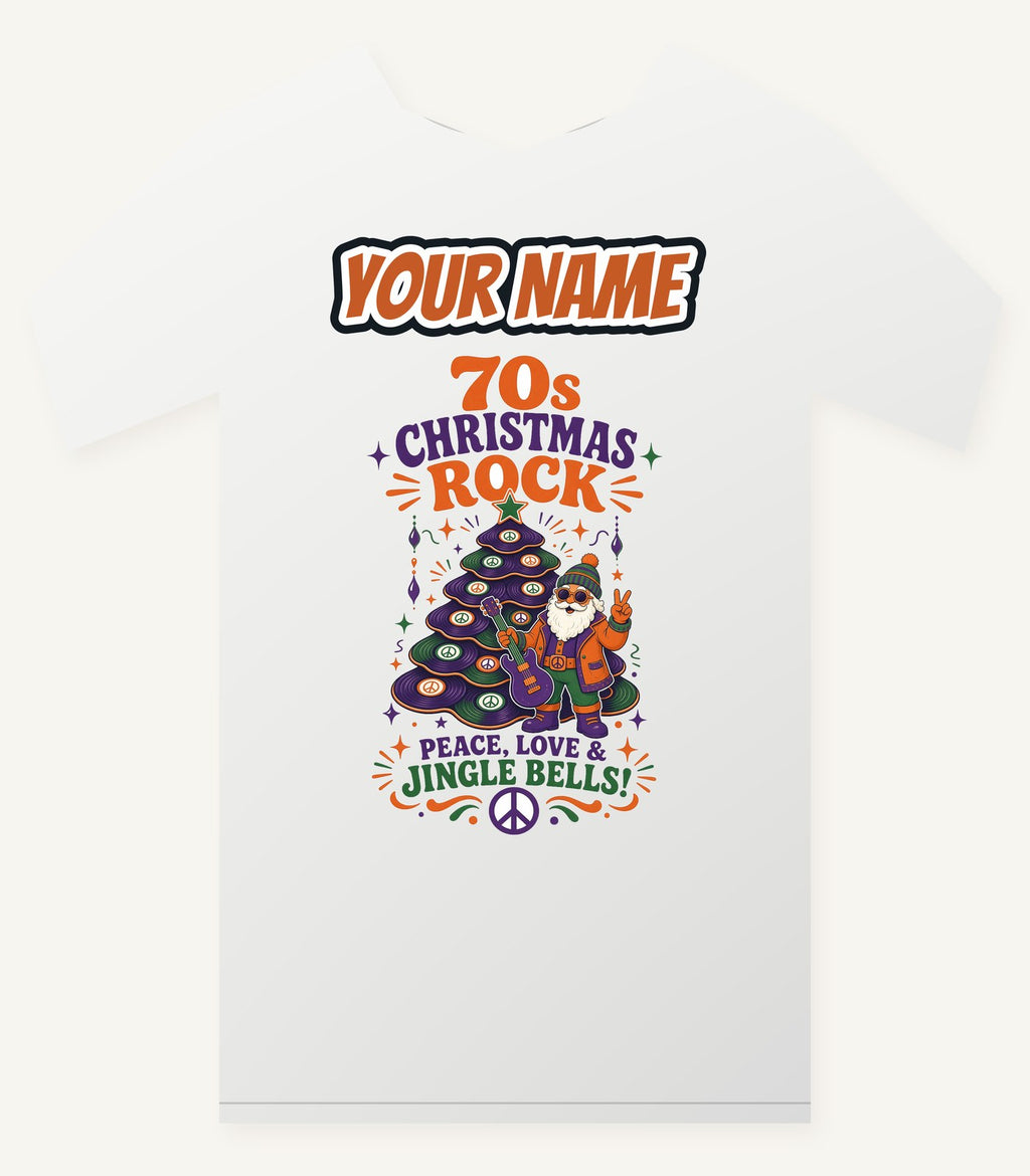 Seventies Christmas Rock Santa Personalised Christmas T-Shirt and Hoodie