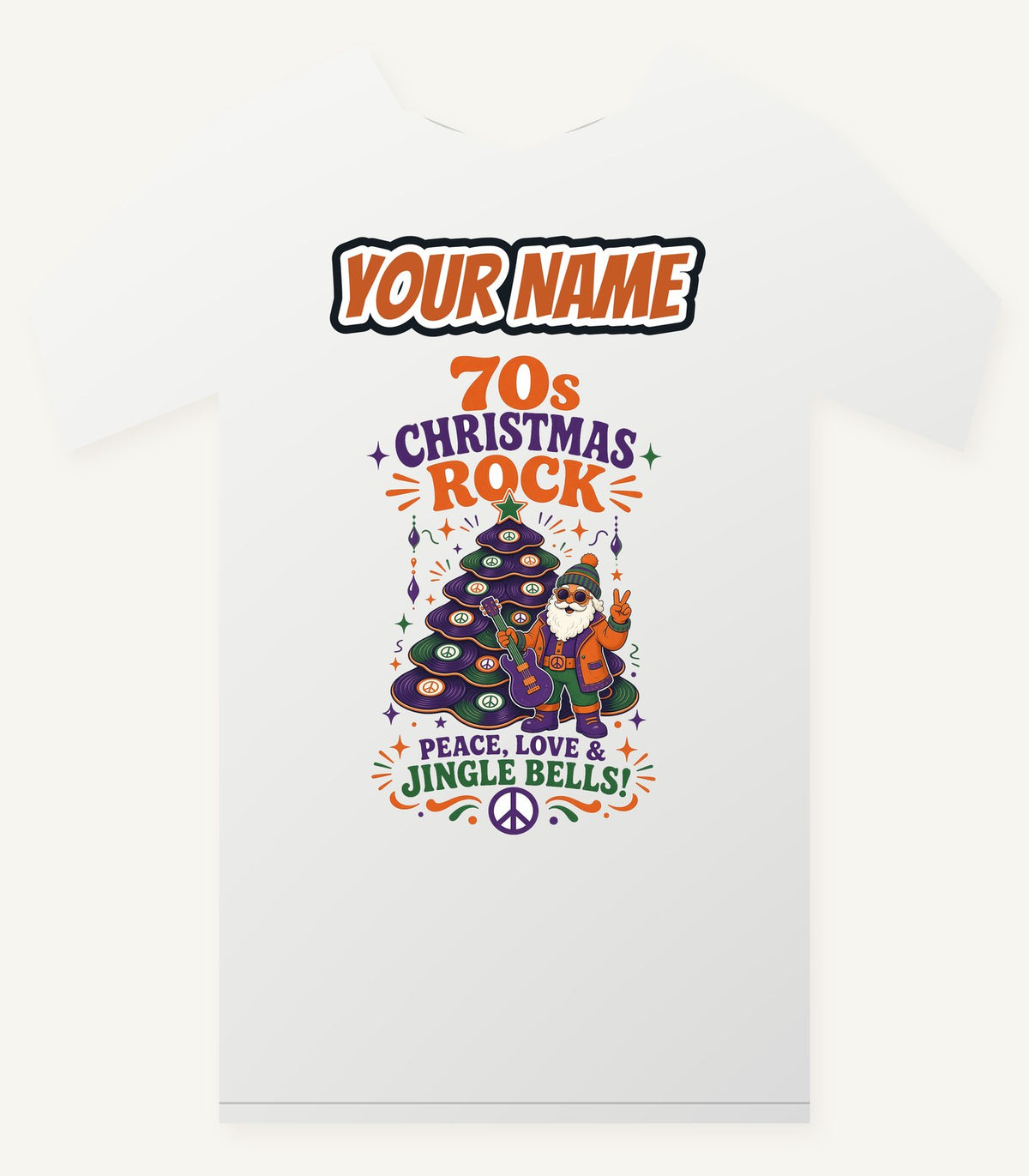 Seventies Christmas Rock Santa Personalised Christmas T-Shirt and Hoodie
