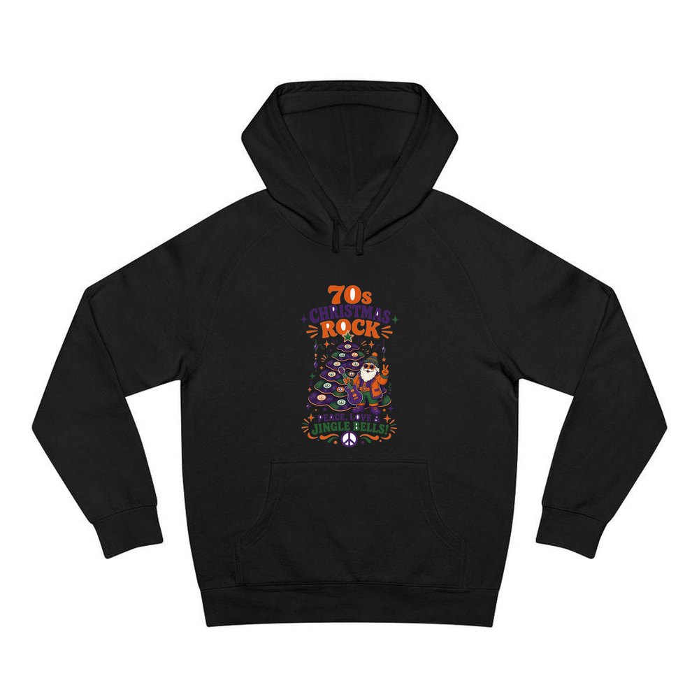 Seventies Christmas Rock Santa personalised Christmas hoodie in black