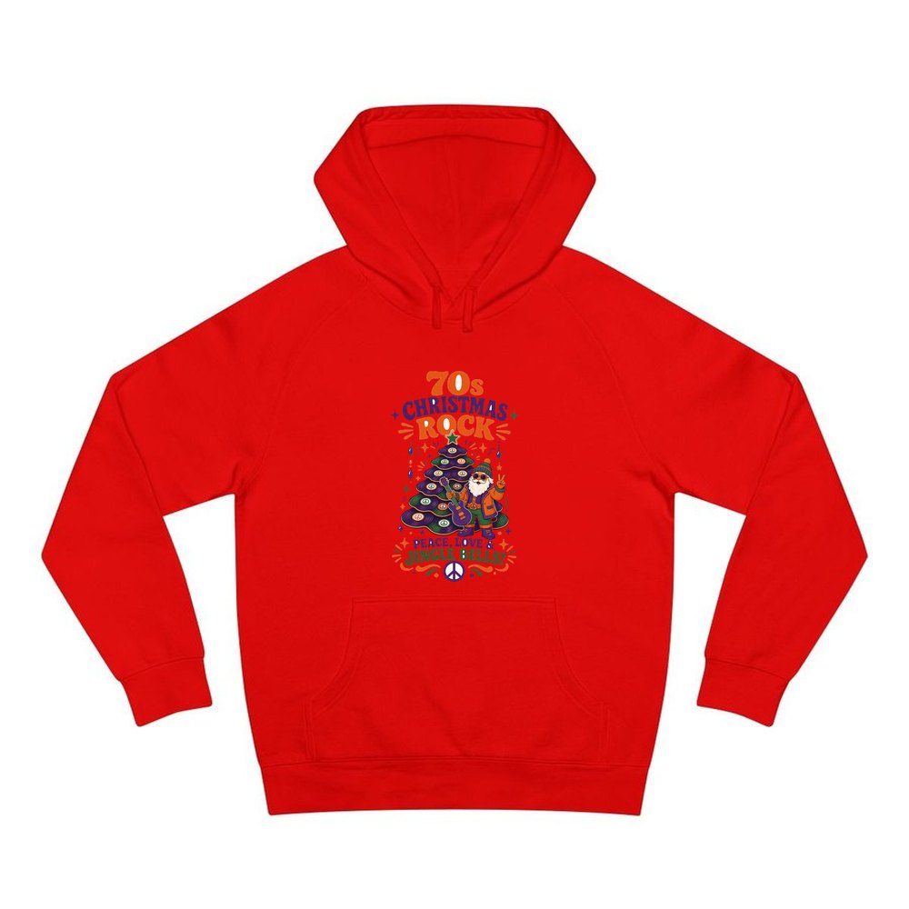 Seventies Christmas Rock Santa personalised Christmas hoodie in red