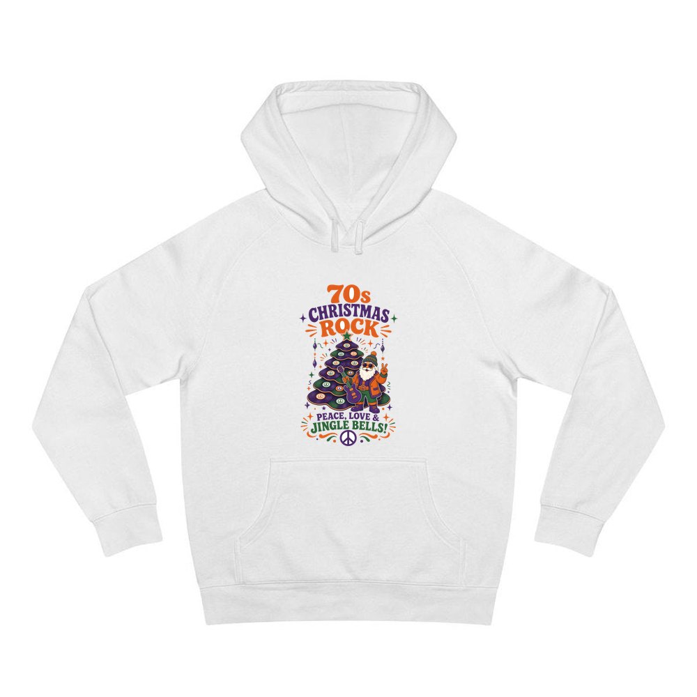 Seventies Christmas Rock Santa personalised Christmas hoodie in white