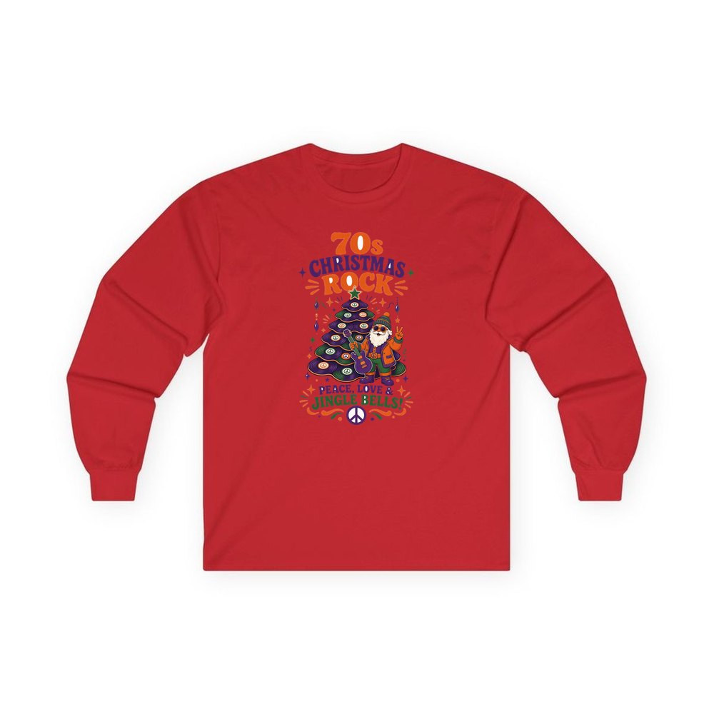 Seventies Christmas Rock Santa personalised long sleeve Christmas T-shirt in red