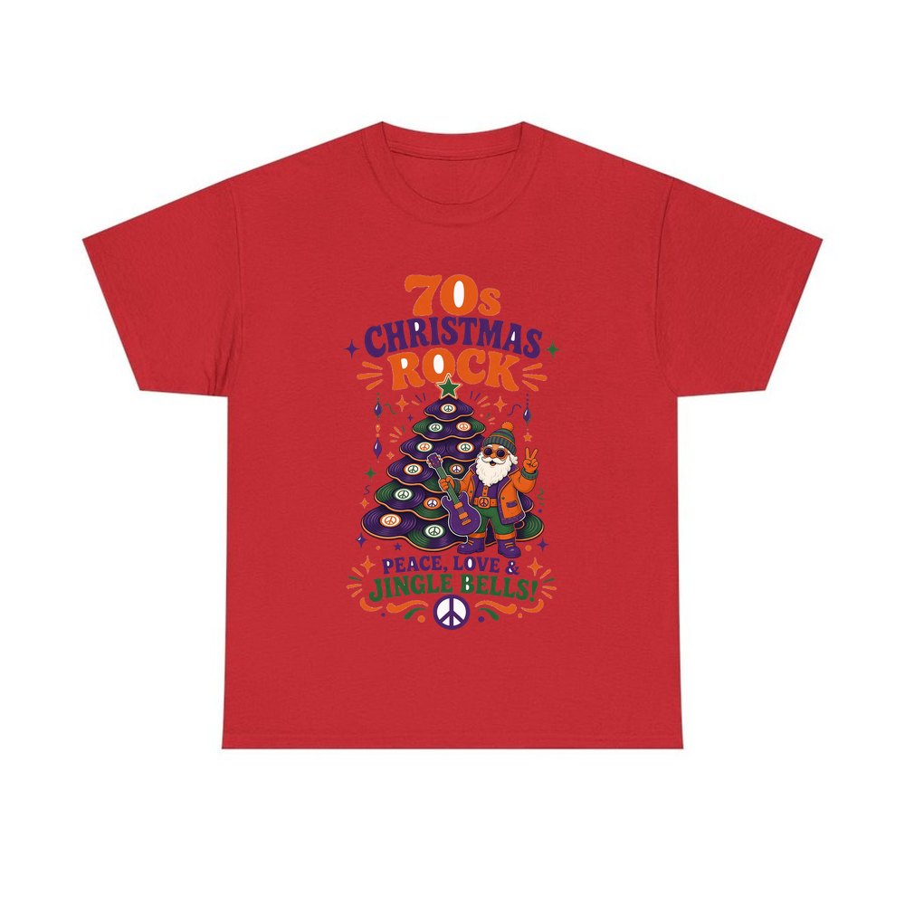 Seventies Christmas Rock Santa personalised Christmas T-shirt in red