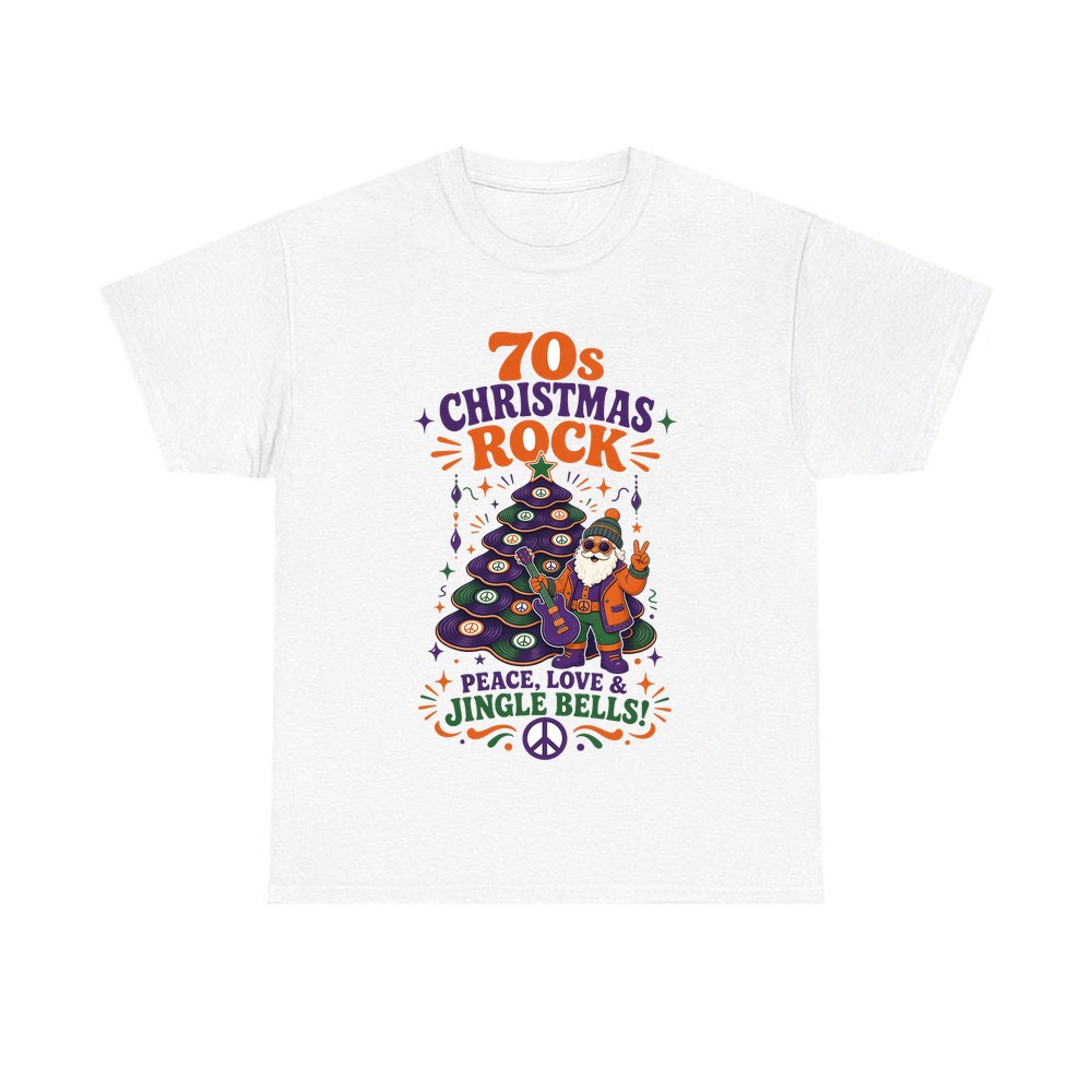 Seventies Christmas Rock Santa personalised Christmas T-shirt in white