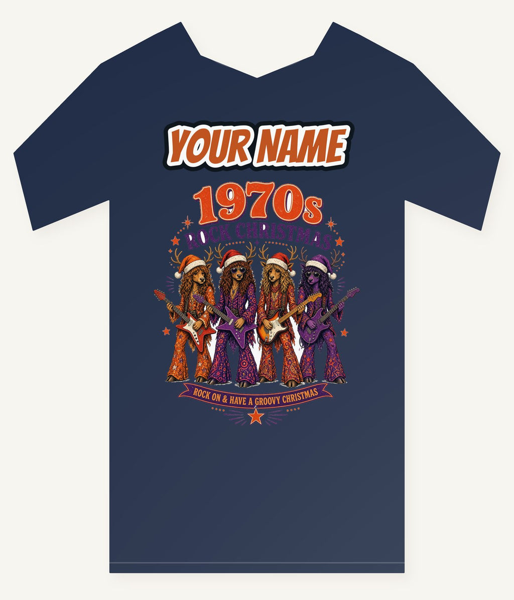 Seventies Reindeer Rock Band Personalised Kids and Baby Christmas Tee
