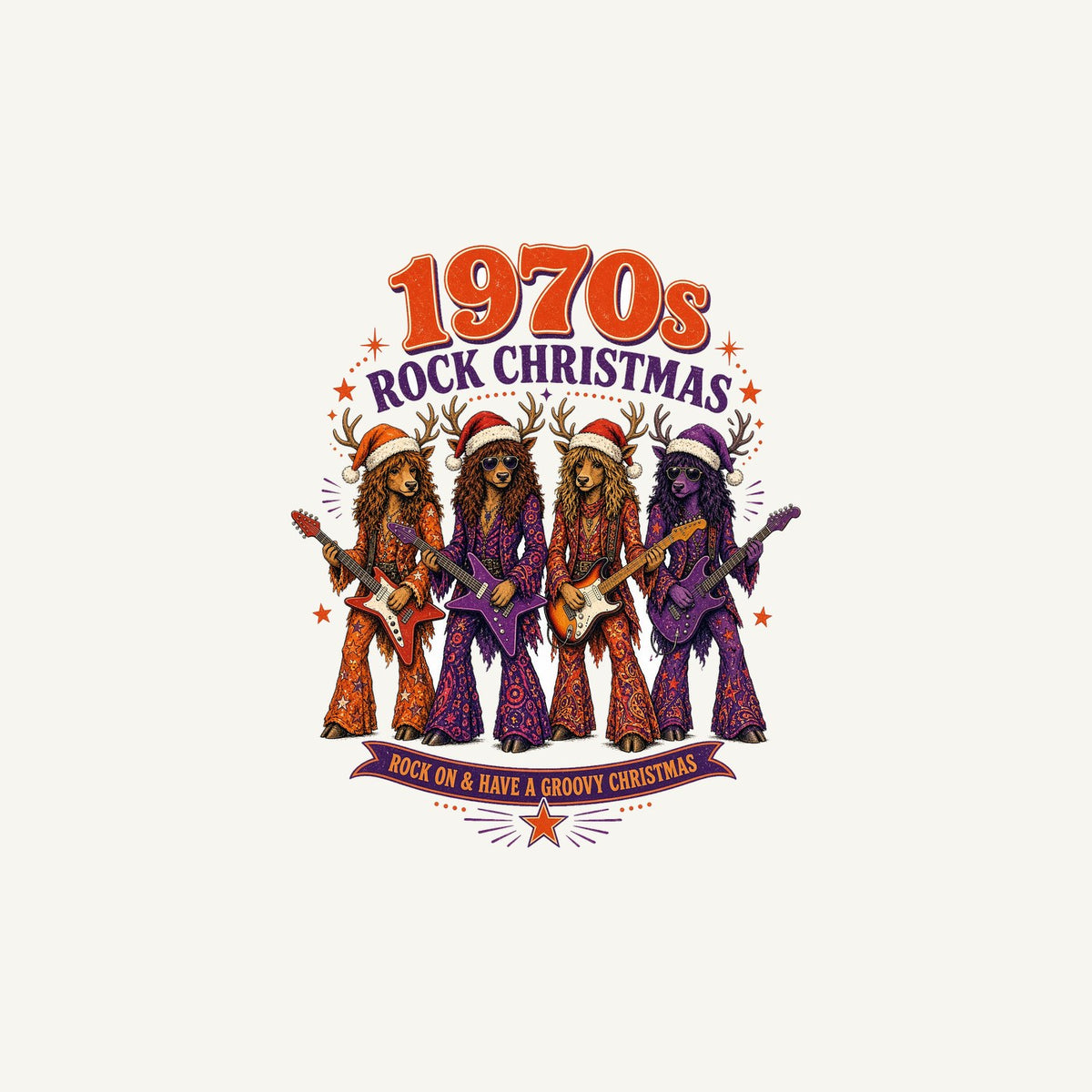Seventies Reindeer Rock Band Personalised Christmas Mug