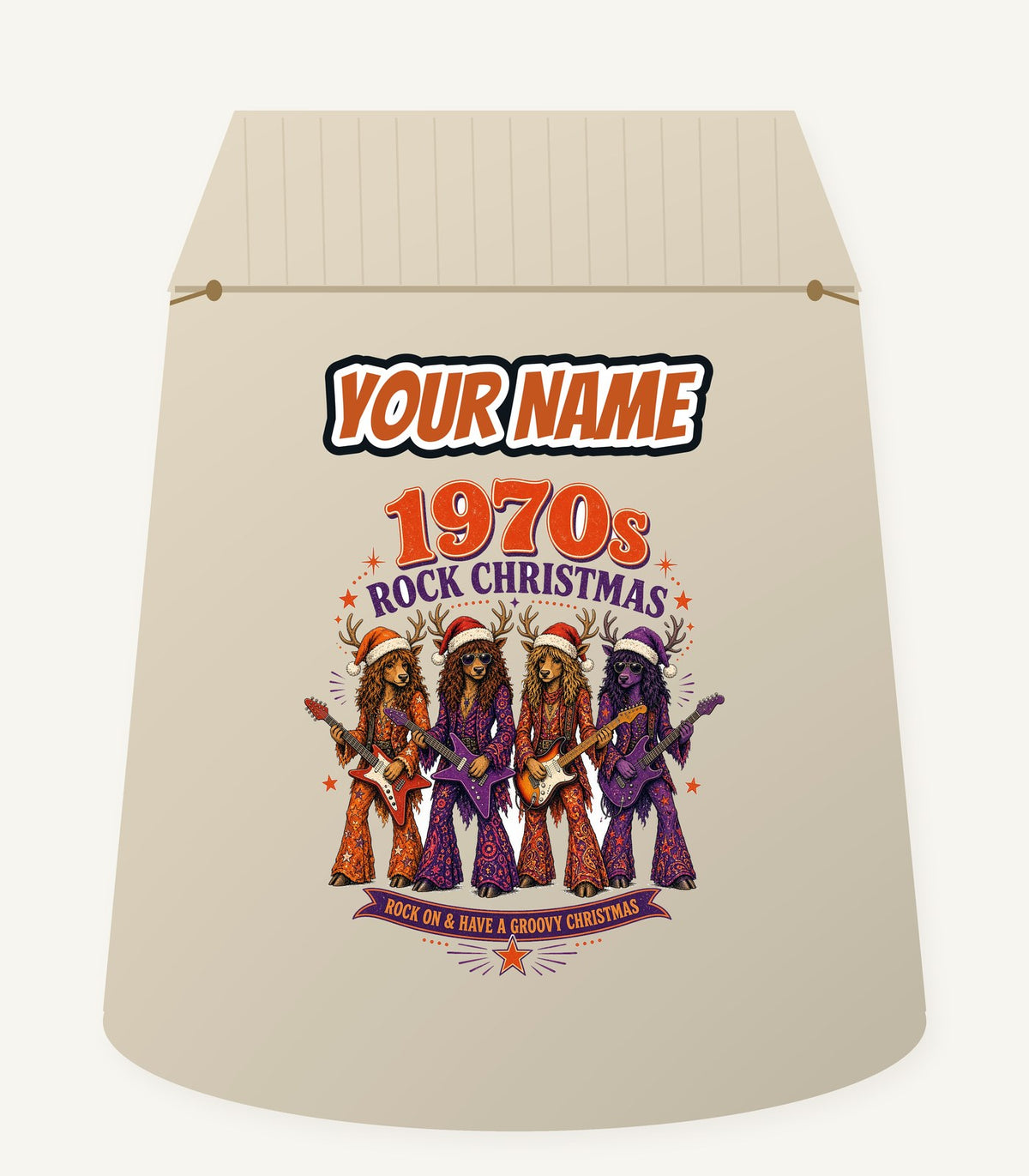 Seventies Reindeer Rock Band Personalised Santa Sack
