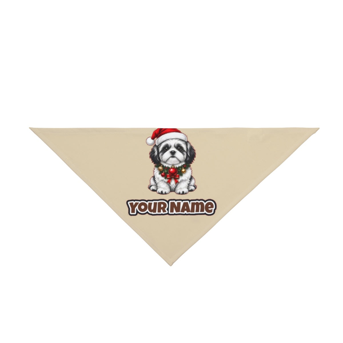 Shih Tzu personalised Christmas pet bandana in beige, tie-on style