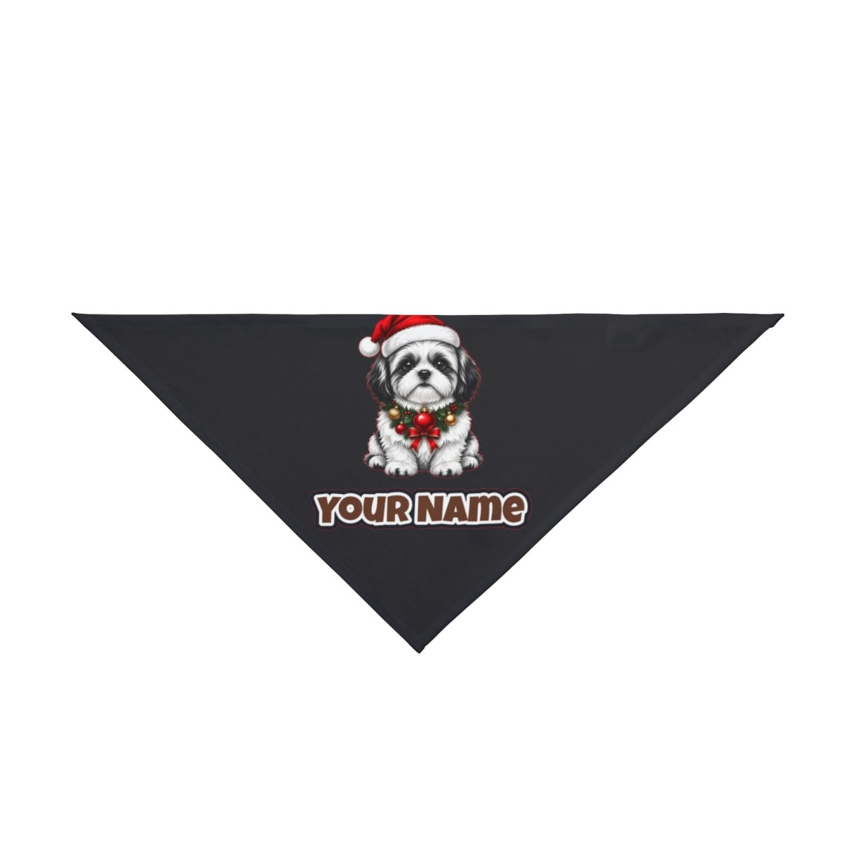 Shih Tzu personalised Christmas pet bandana in black, tie-on style