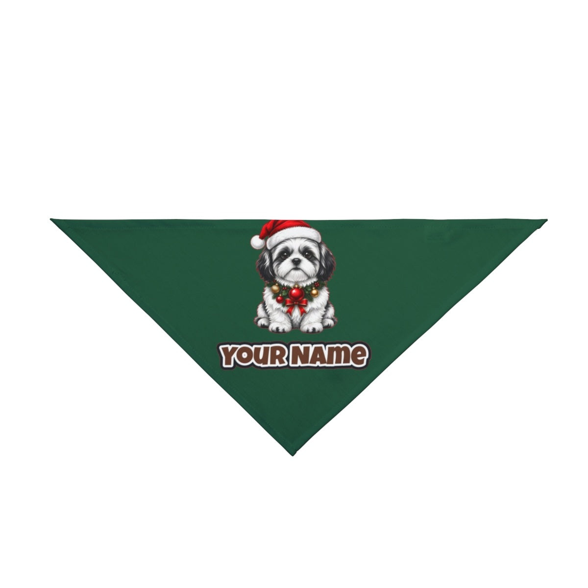 Shih Tzu personalised Christmas pet bandana in green, tie-on style