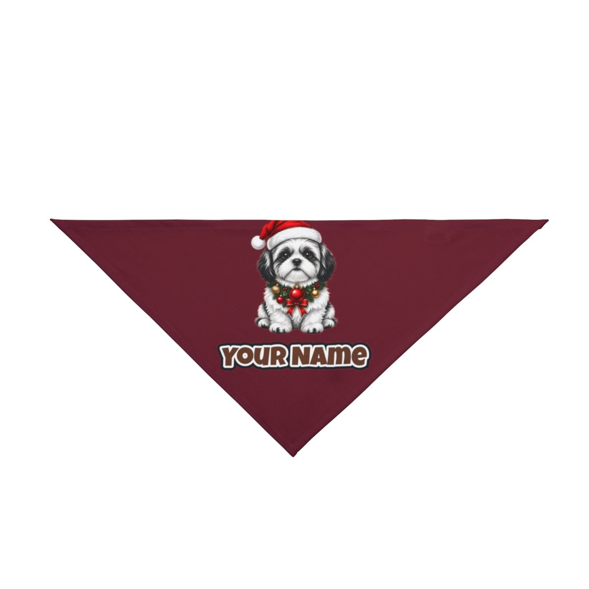 Shih Tzu personalised Christmas pet bandana in maroon, tie-on style