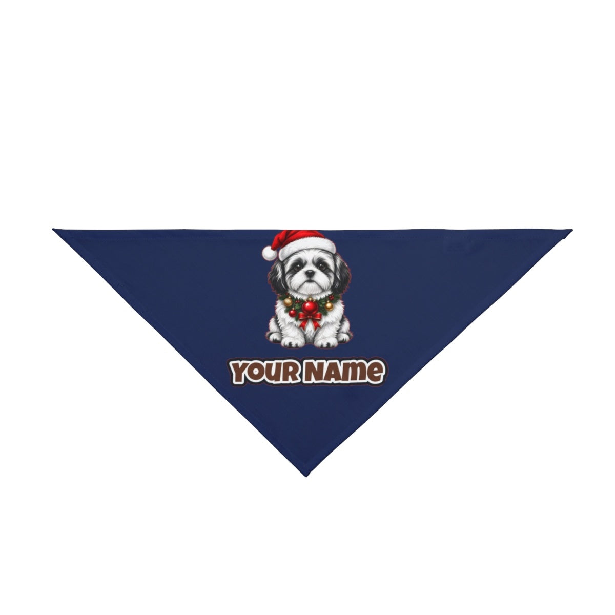 Shih Tzu personalised Christmas pet bandana in navy, tie-on style