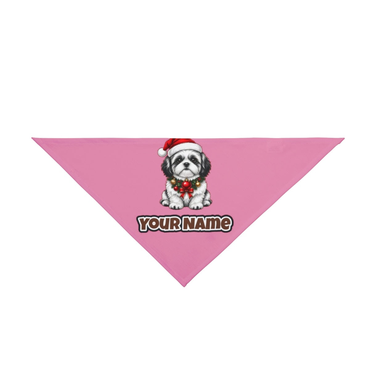 Shih Tzu personalised Christmas pet bandana in pink, tie-on style