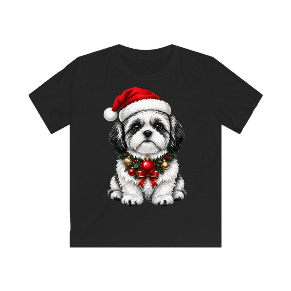 Shih Tzu personalised kids Christmas tee in black