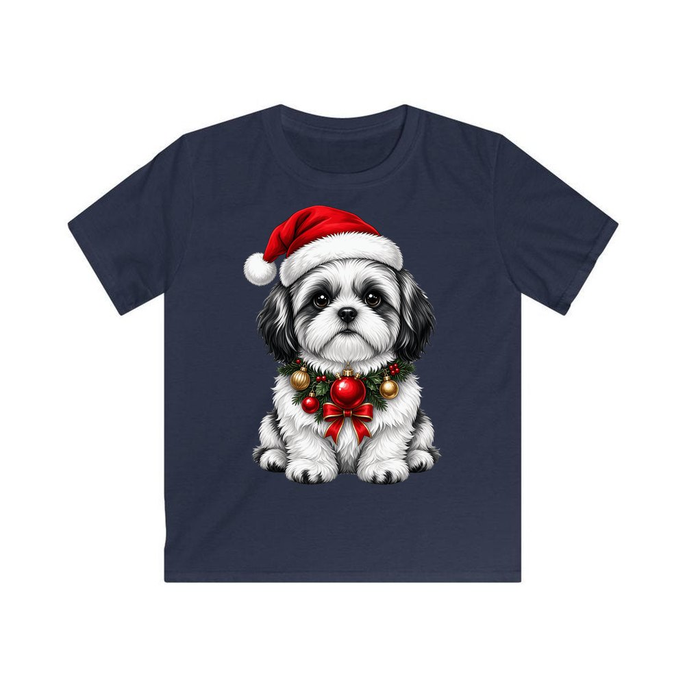 Shih Tzu personalised kids Christmas tee in navy