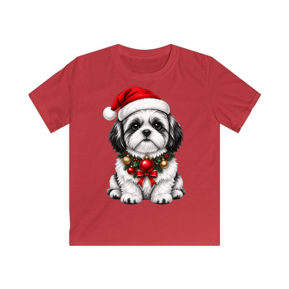 Shih Tzu personalised kids Christmas tee in red