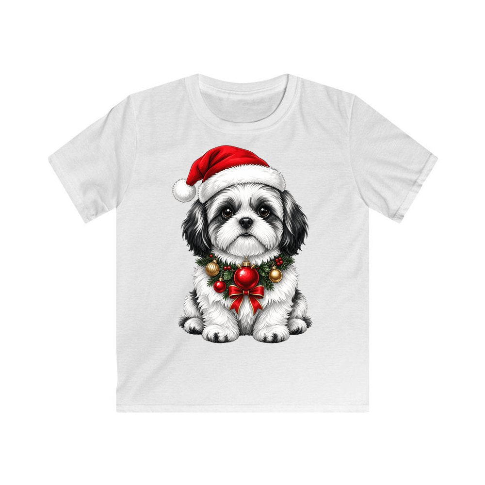 Shih Tzu Christmas Kids Christmas Tee design on a white kids tee
