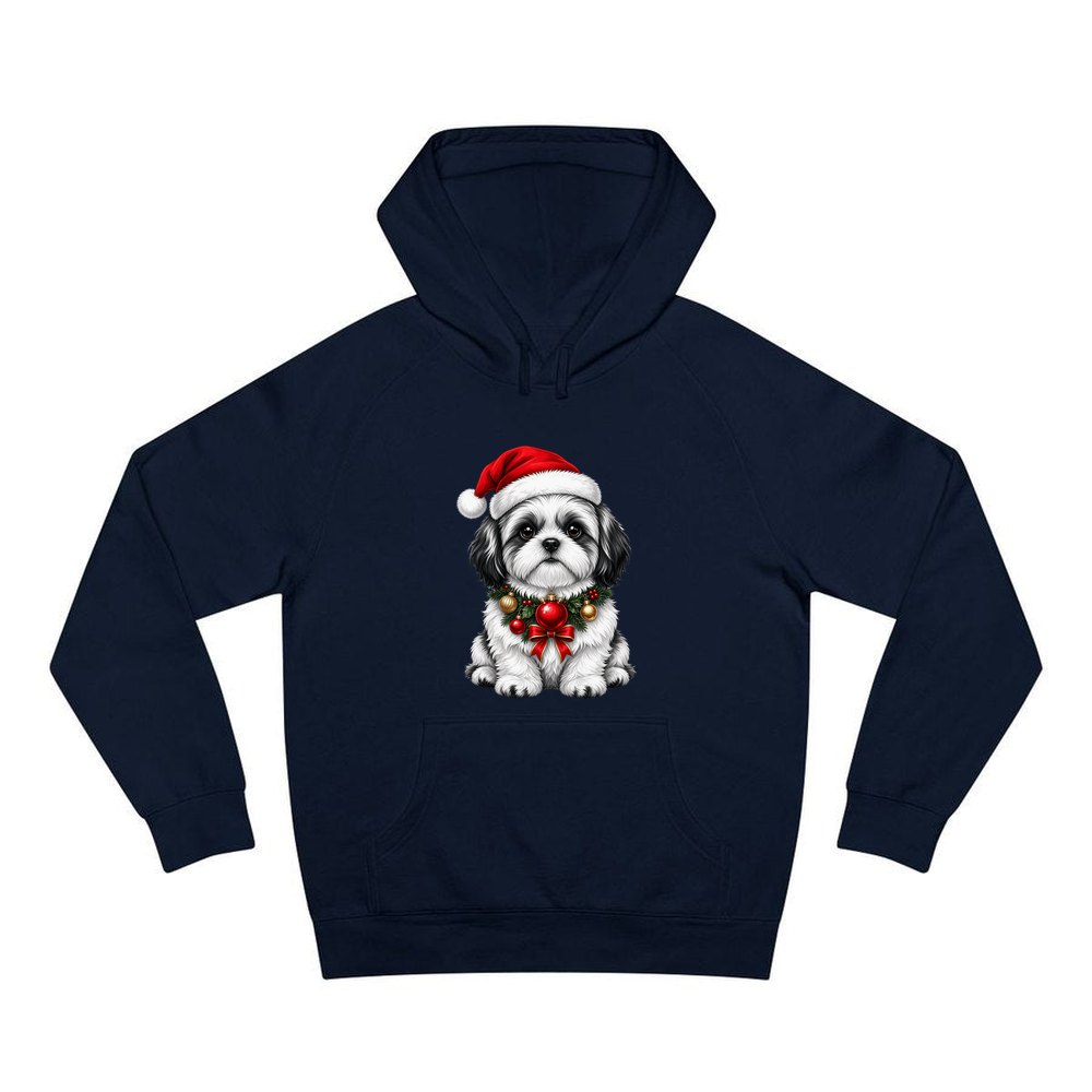 Shih Tzu personalised Christmas hoodie in navy