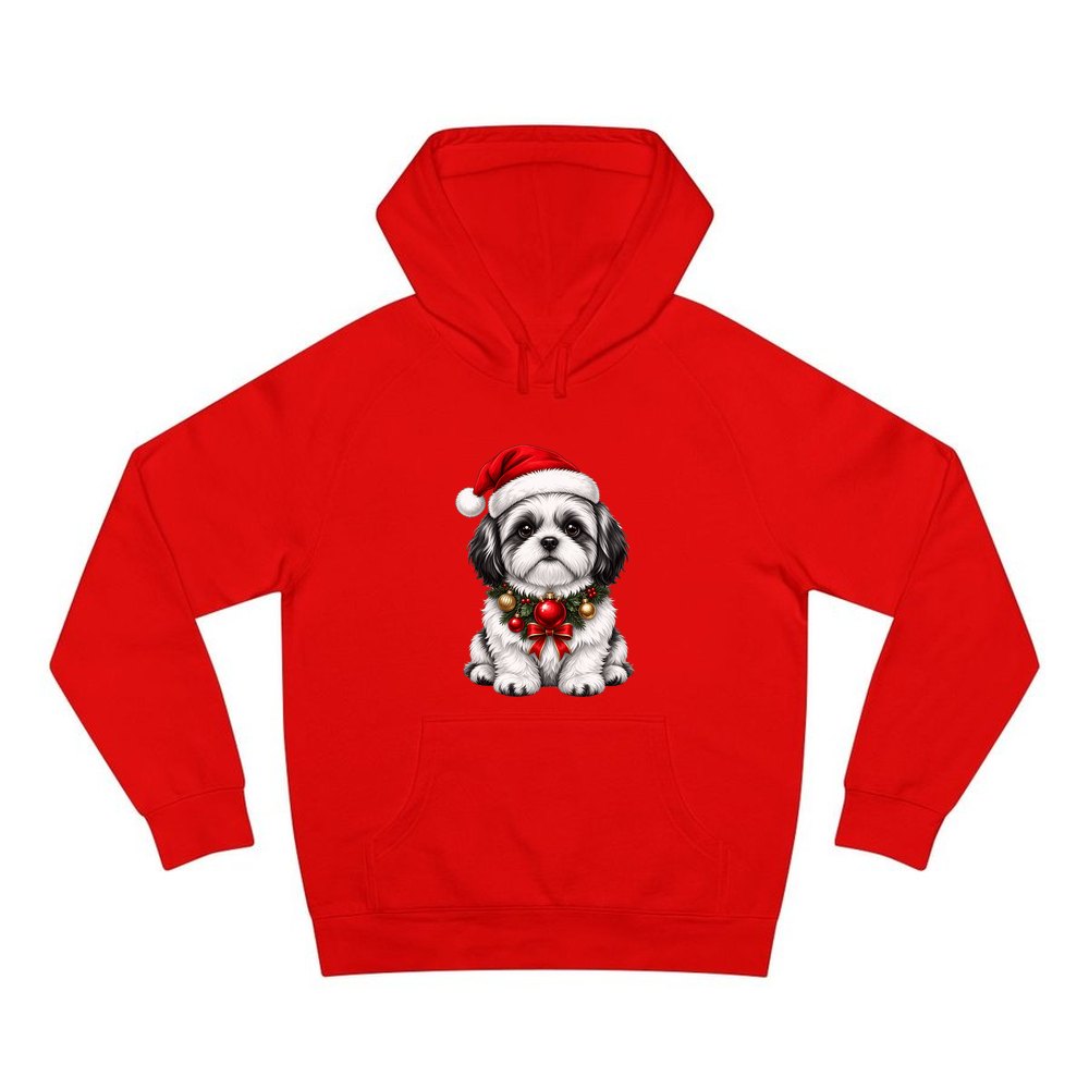 Shih Tzu personalised Christmas hoodie in red