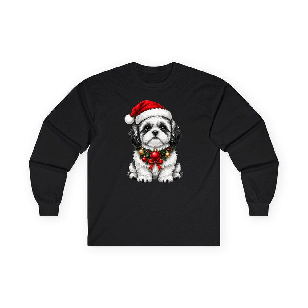 Shih Tzu personalised long sleeve Christmas T-shirt in black